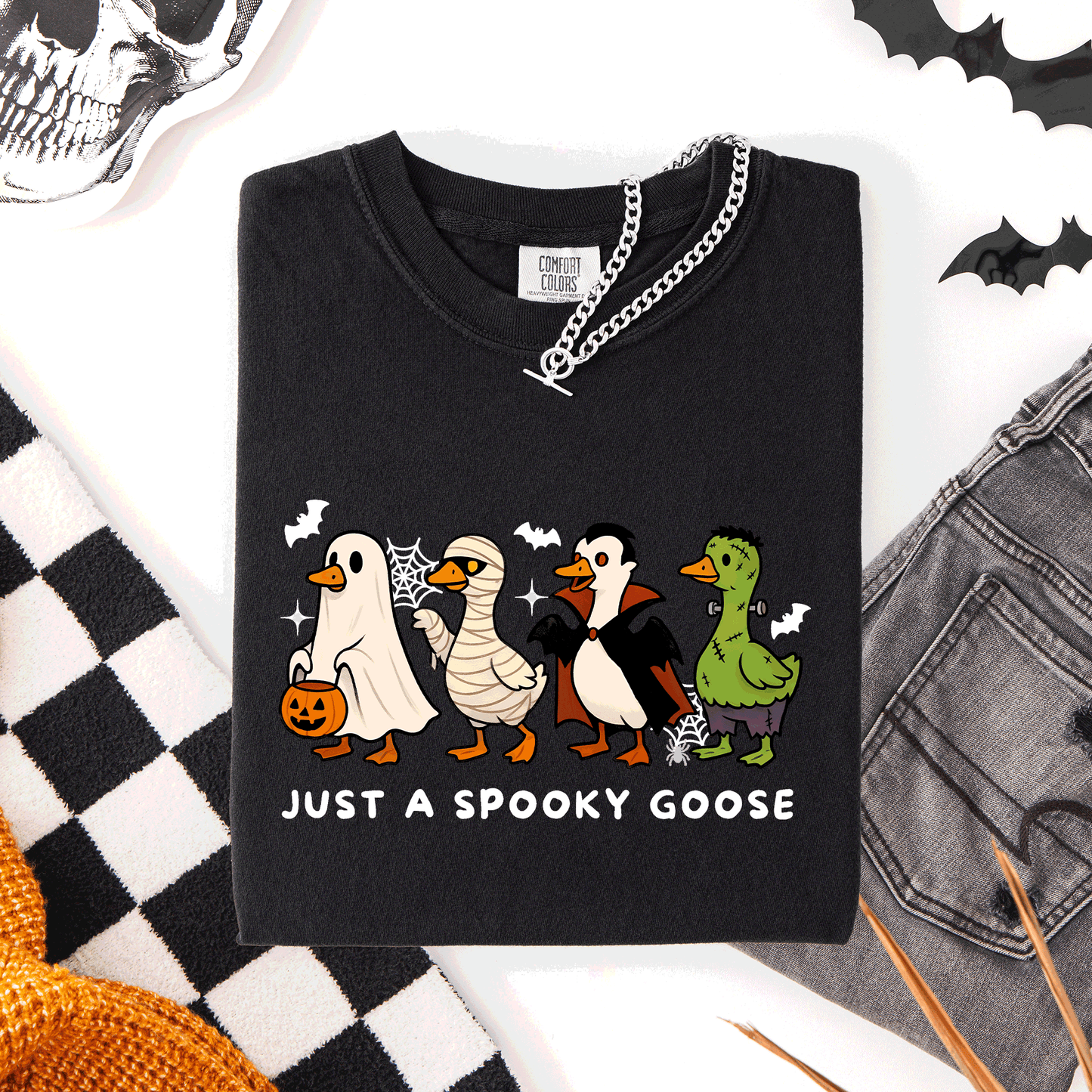 Just A Spooky Goose, Dracula, Vampire, Ghost, Mummy, Halloween, Funny, Comfort Colors T-Shirt