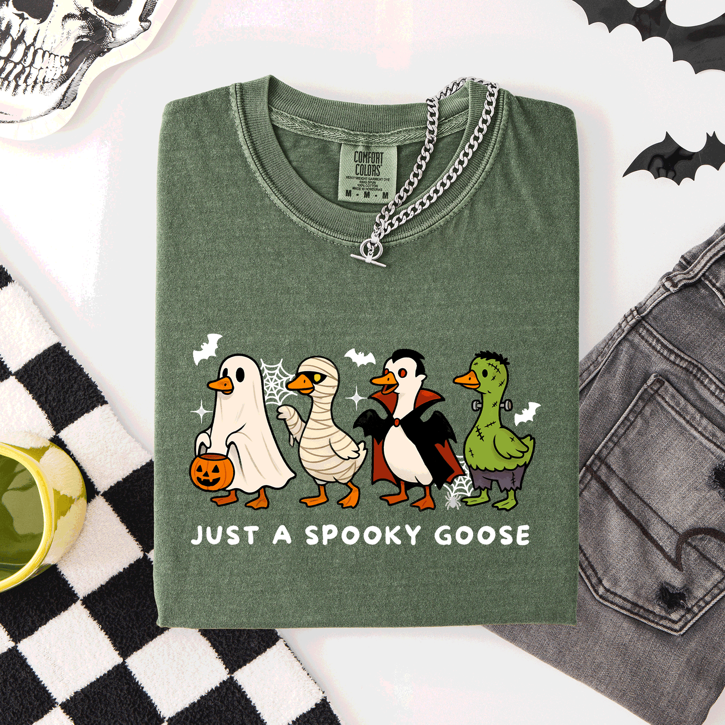 Just A Spooky Goose, Dracula, Vampire, Ghost, Mummy, Halloween, Funny, Comfort Colors T-Shirt