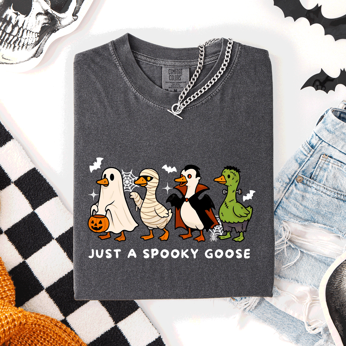 Just A Spooky Goose, Dracula, Vampire, Ghost, Mummy, Halloween, Funny, Comfort Colors T-Shirt