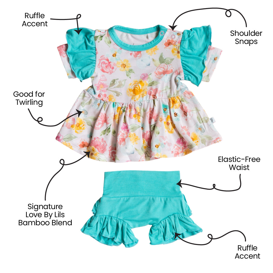 Floral Bamboo Peplum Set with Bummie Lightweight Cozy Baby Outfit