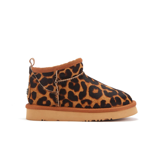 Kids Cosy Ultra Short Leopard Slip On Boot Luxe