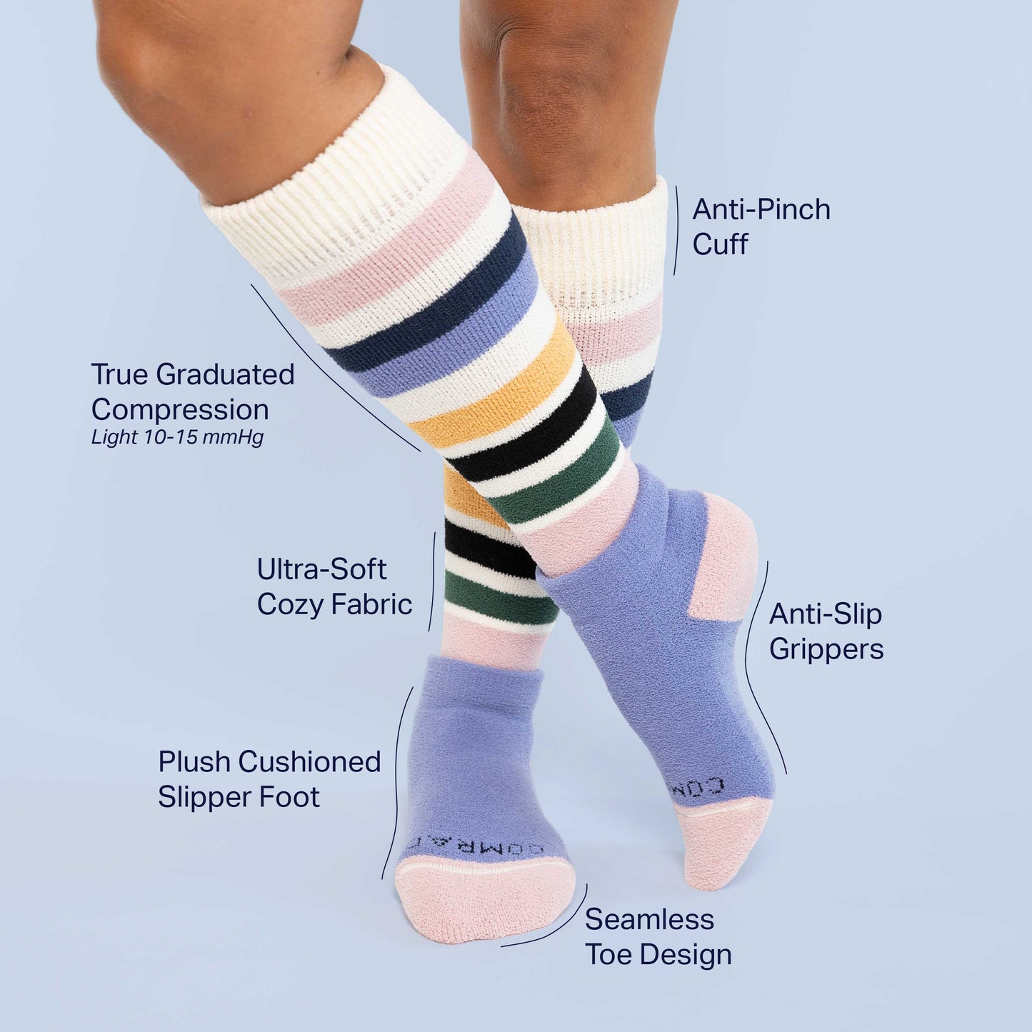 CozyGrip Compression Denim Pink Slipper Socks
