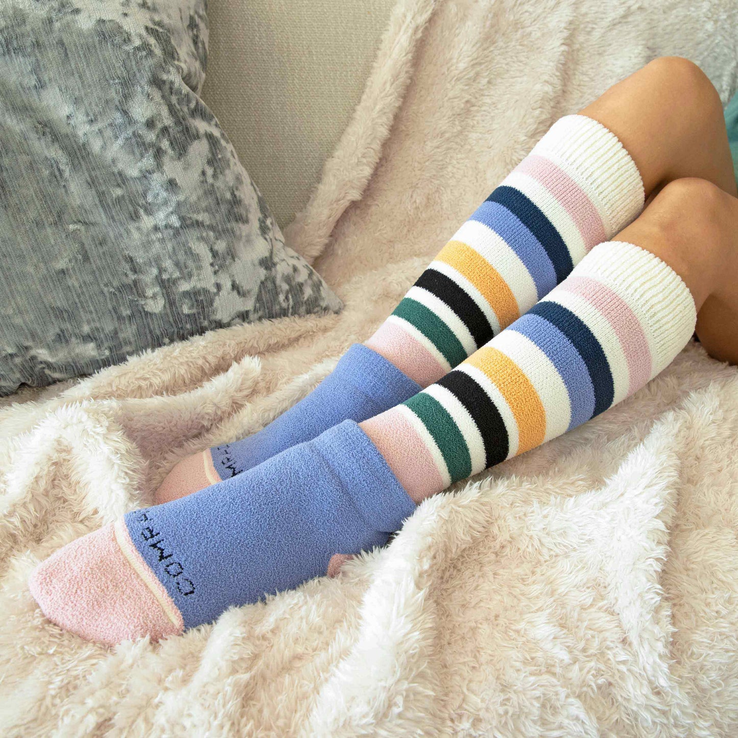 CozyGrip Compression Denim Pink Slipper Socks