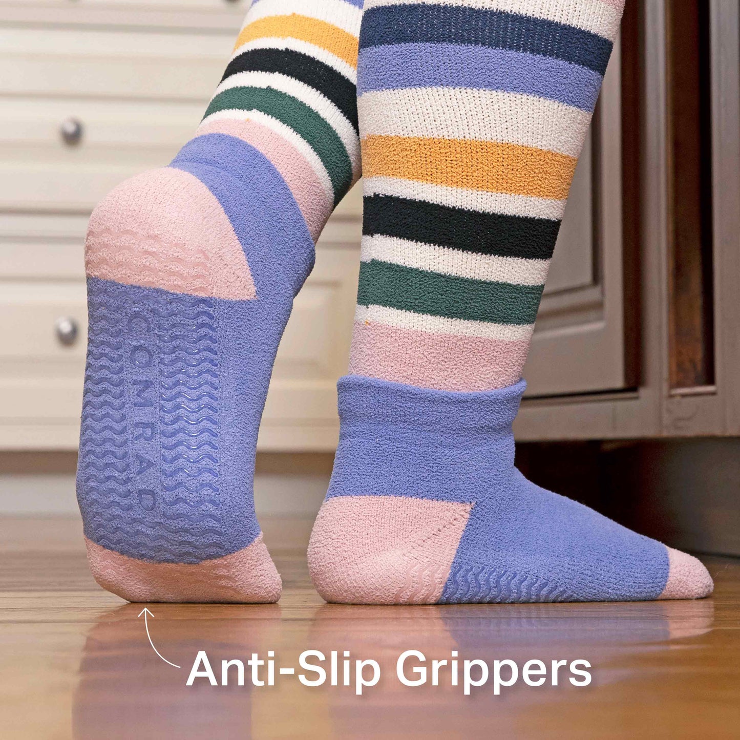 CozyGrip Compression Denim Pink Slipper Socks