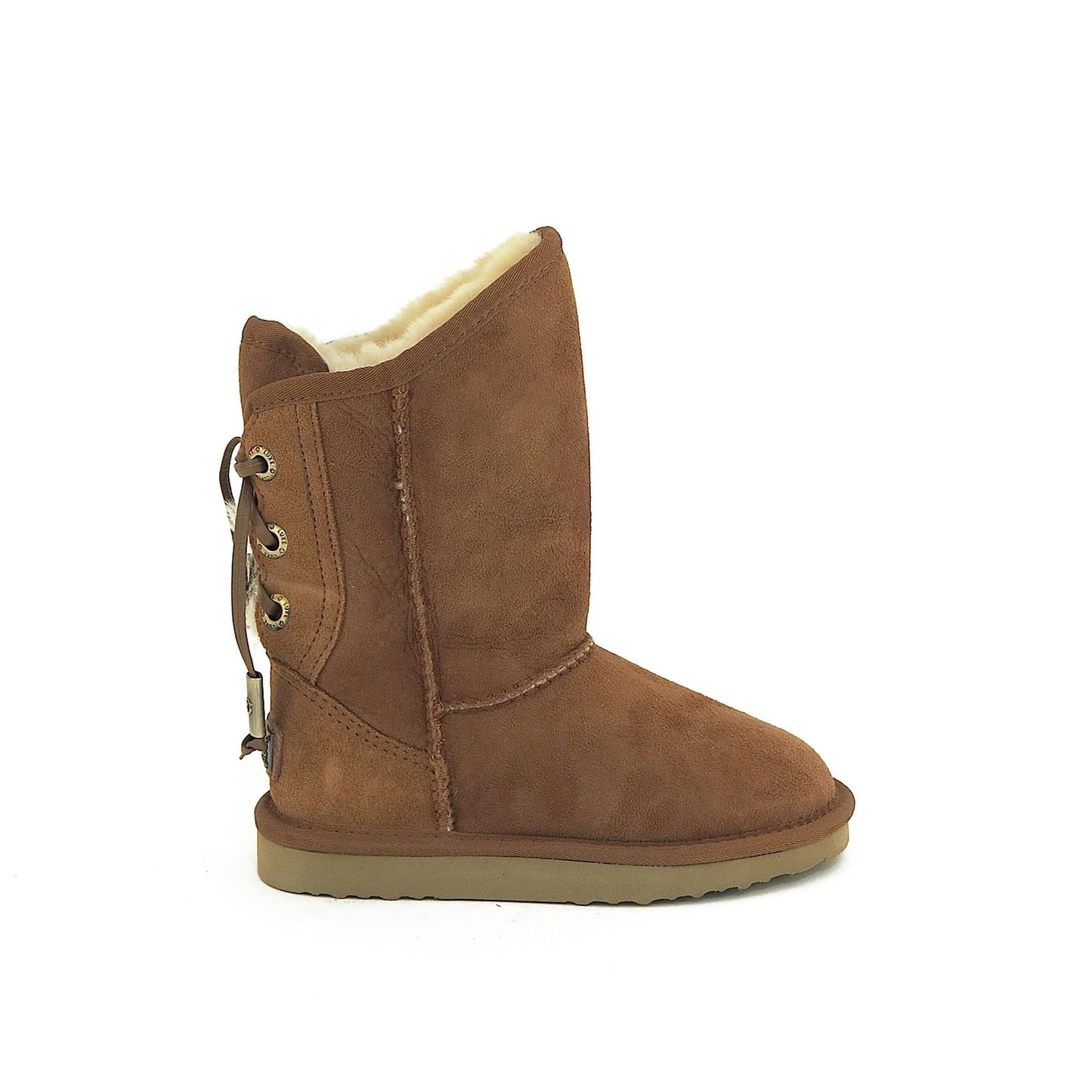 Kids Chestnut Short Cut Boot Suede Outer and Sheepskin Lining Australia Luxe Collective
