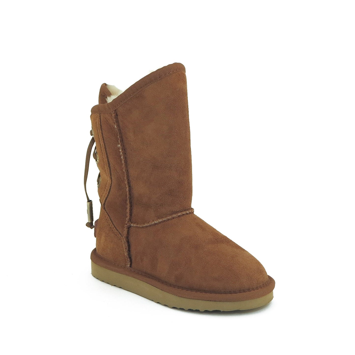 Kids Chestnut Short Cut Boot Suede Outer and Sheepskin Lining Australia Luxe Collective