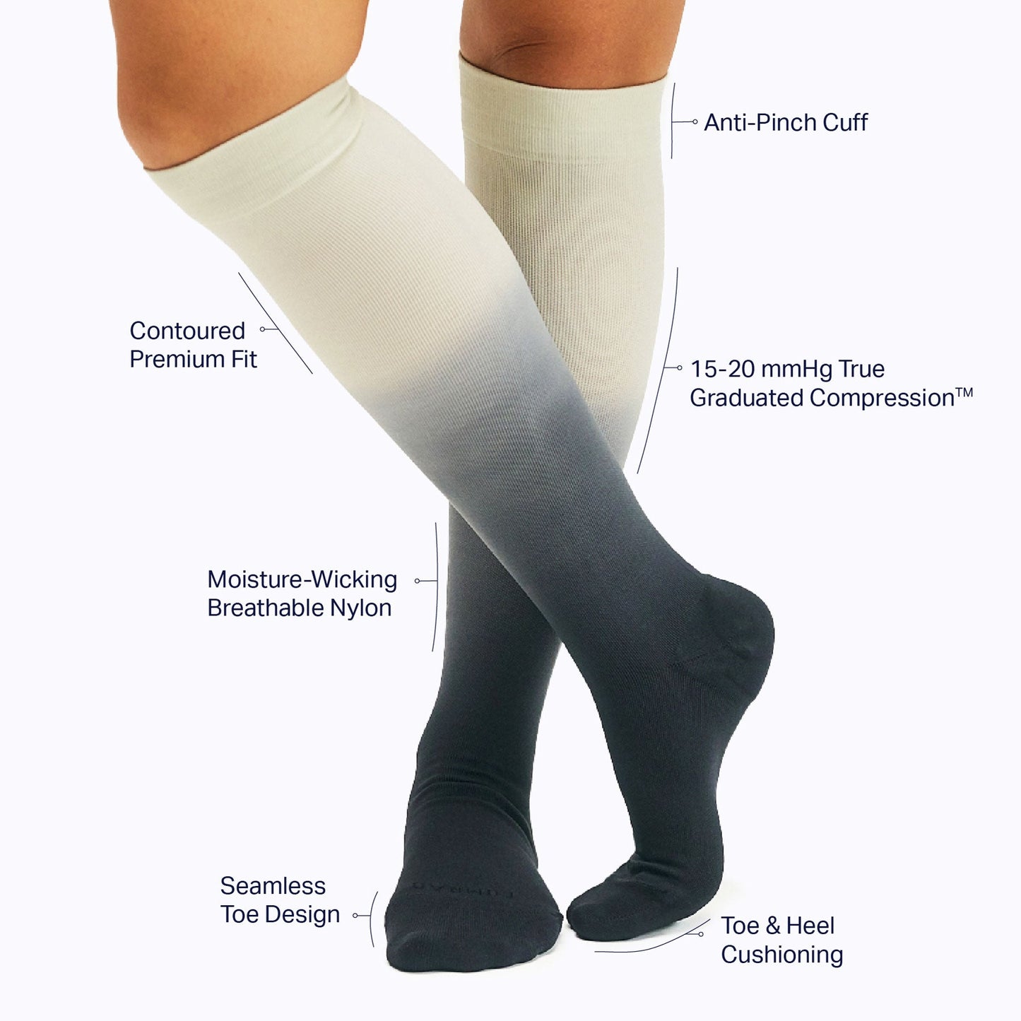 Knee-High Compression Socks Black Ombre Socks Comrad