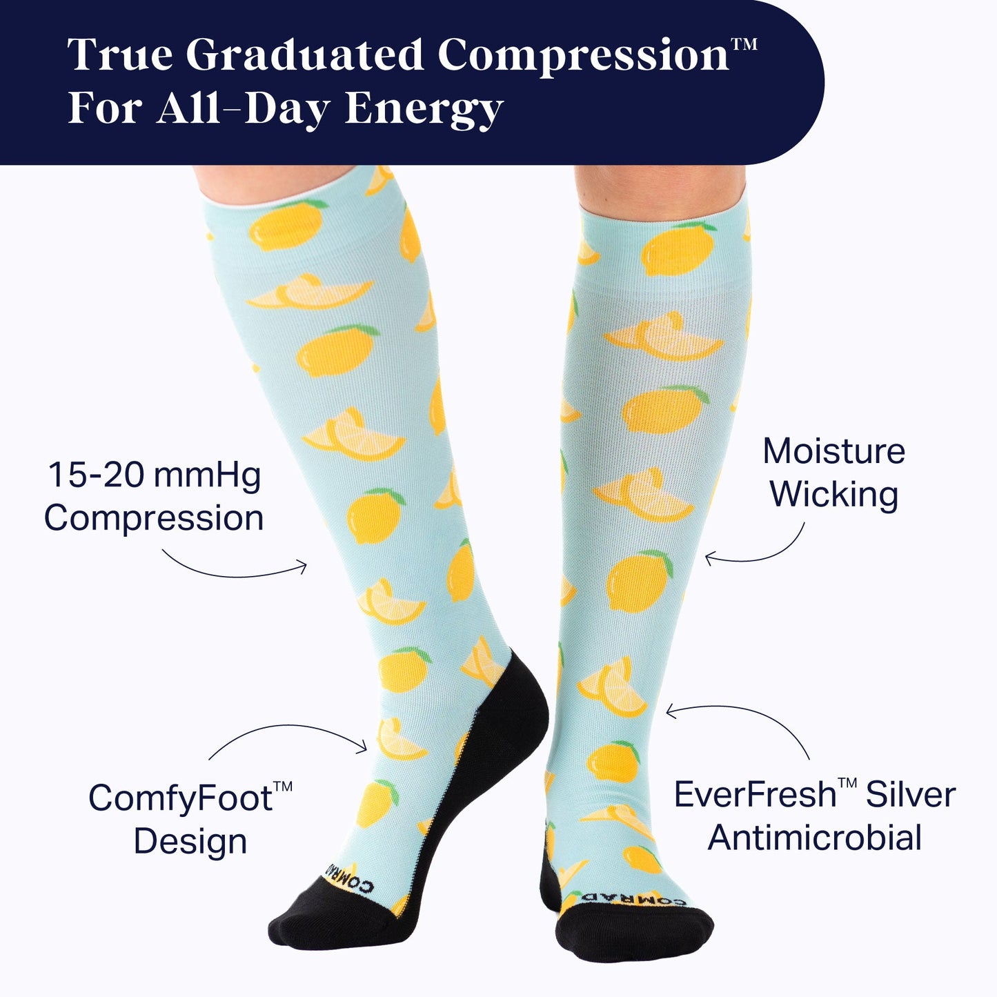 Lemon Print Cute Compression Socks for Nurses and Travel