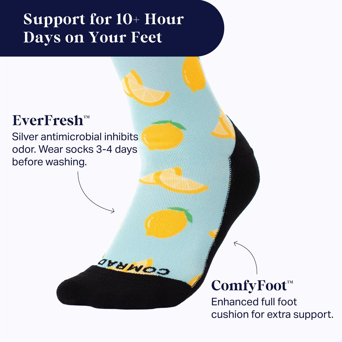 Lemon Print Cute Compression Socks for Nurses and Travel