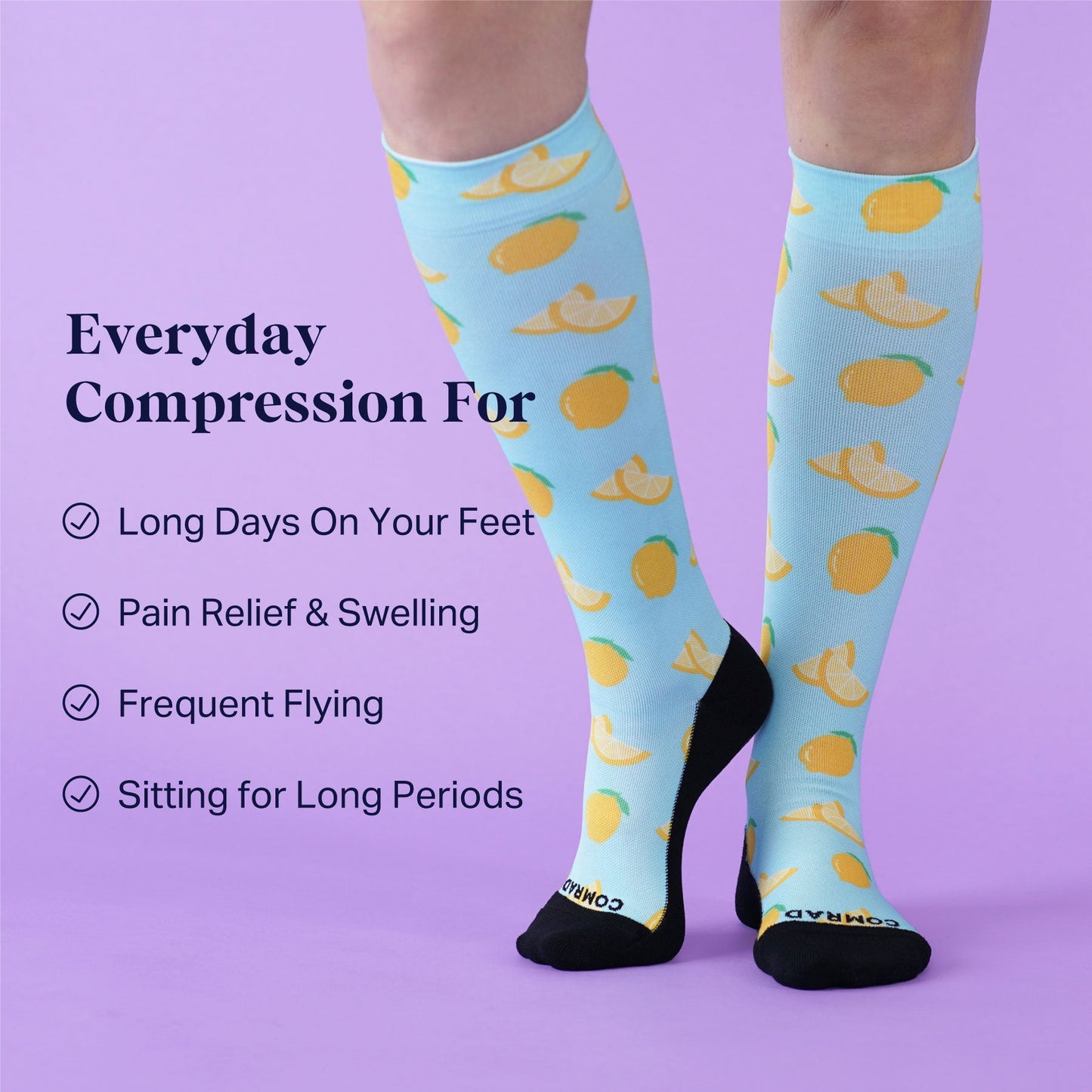 Lemon Print Cute Compression Socks for Nurses and Travel