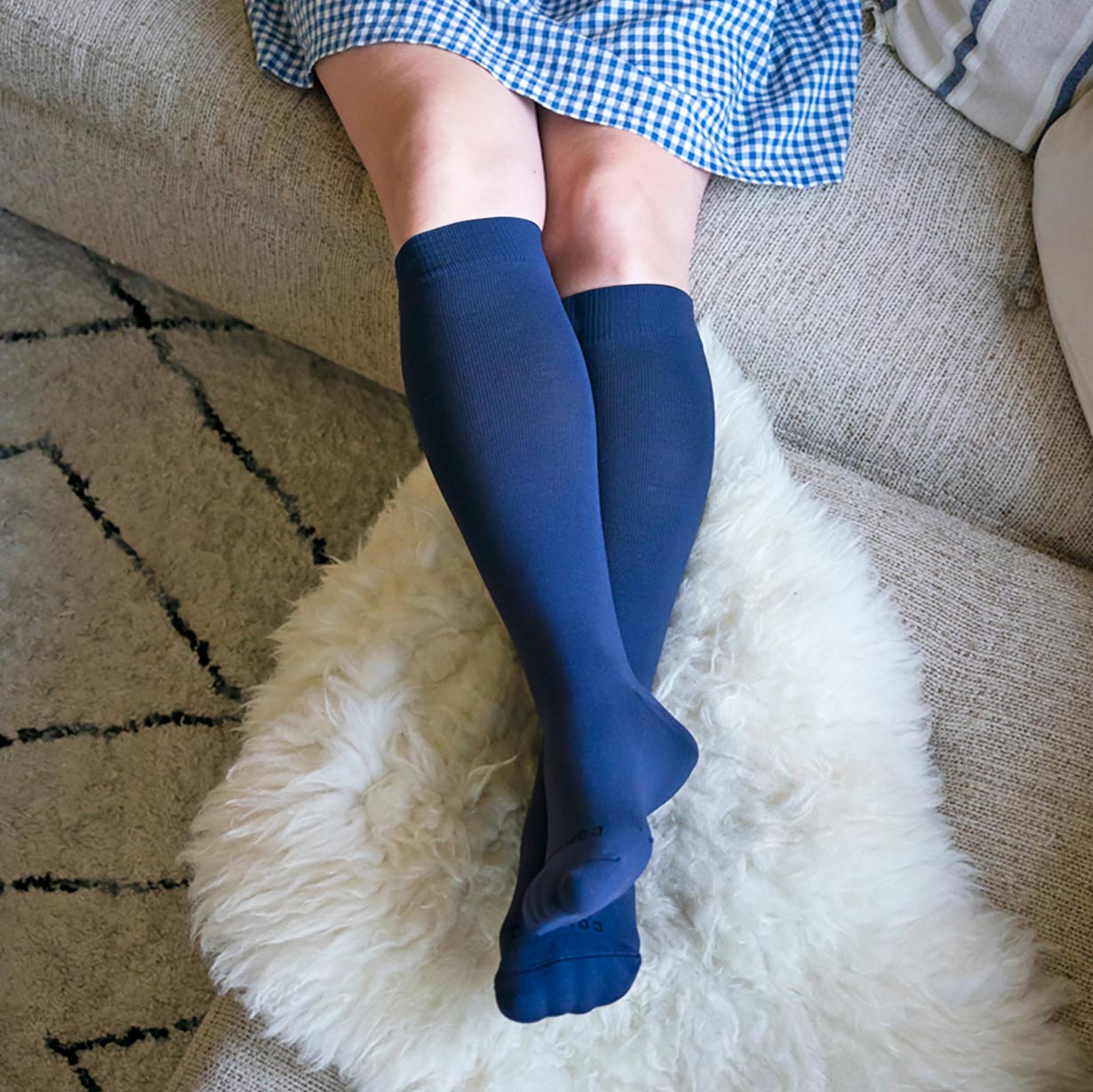 Knee-High Compression Socks Solid Navy Stockings
