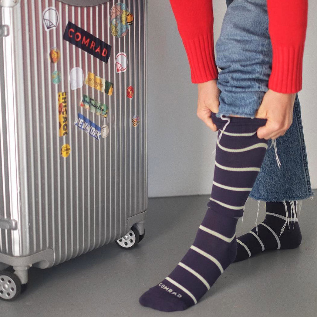 Knee-High Compression Socks 20-30 mmHg Stripes Navy