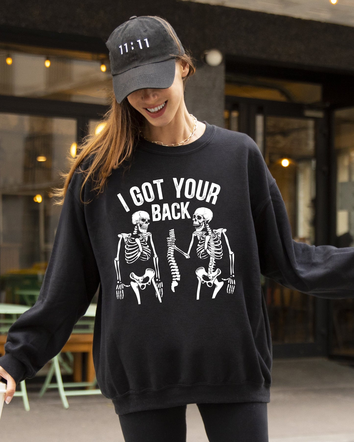 Funny Halloween Skeleton Witch Costume Sweatshirt I Got Your Back