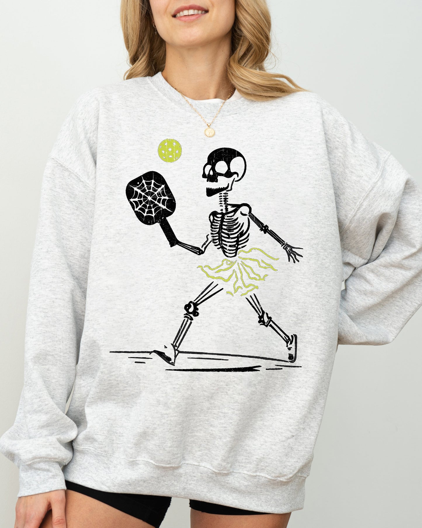 Pickleball Skeleton, Funny, Witch, Aesthetic, Meme, Halloween, Spooky, Costume Sweatshirt