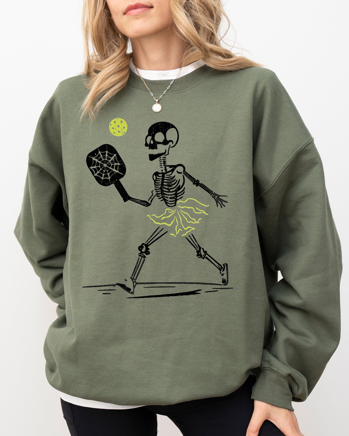 Pickleball Skeleton, Funny, Witch, Aesthetic, Meme, Halloween, Spooky, Costume Sweatshirt