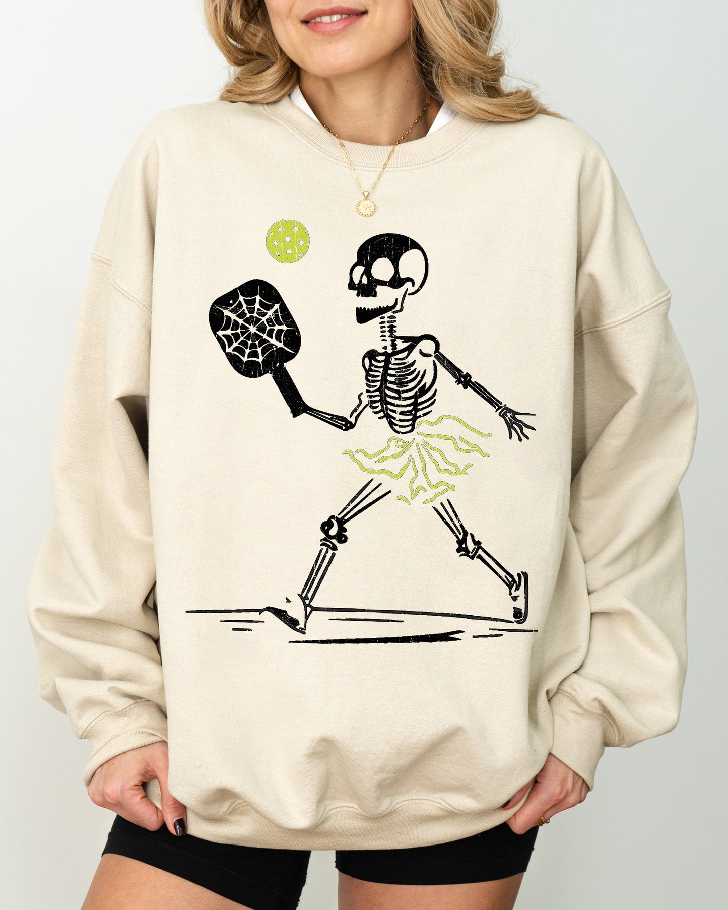 Pickleball Skeleton, Funny, Witch, Aesthetic, Meme, Halloween, Spooky, Costume Sweatshirt
