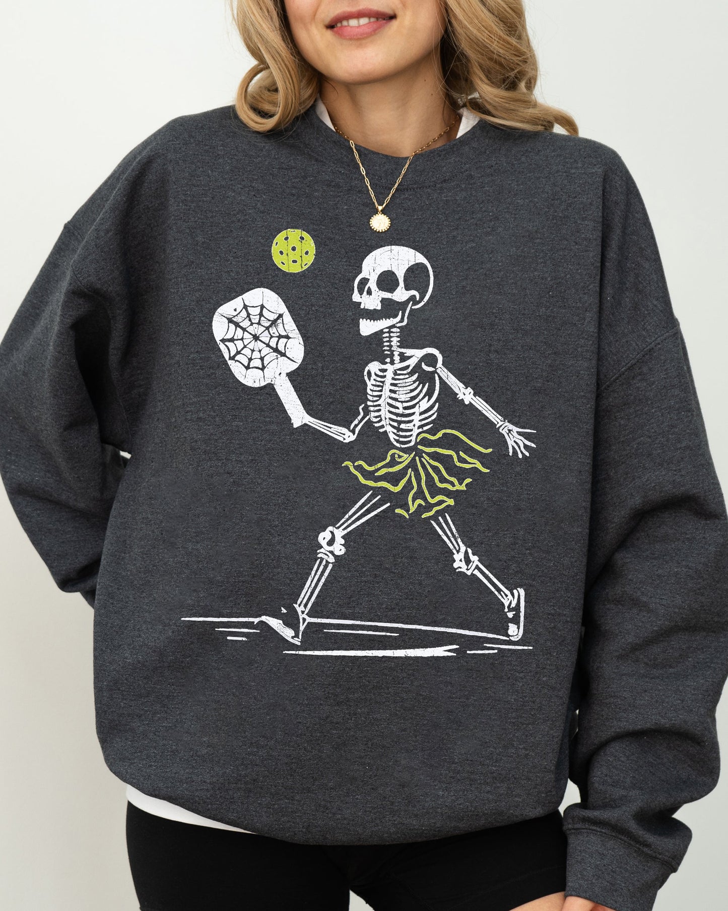 Pickleball Skeleton, Funny, Witch, Aesthetic, Meme, Halloween, Spooky, Costume Sweatshirt