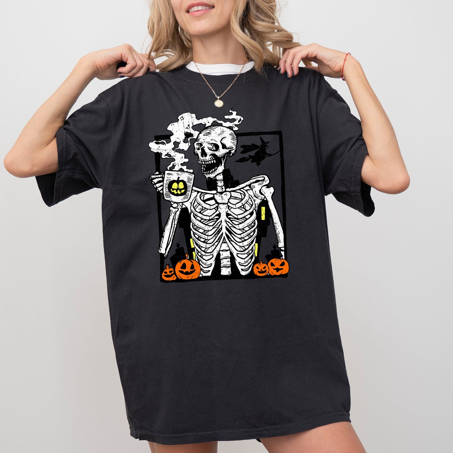 Coffee Lover Skeleton Funny Aesthetic Costume Tshirt Comfort Colors T-Shirt