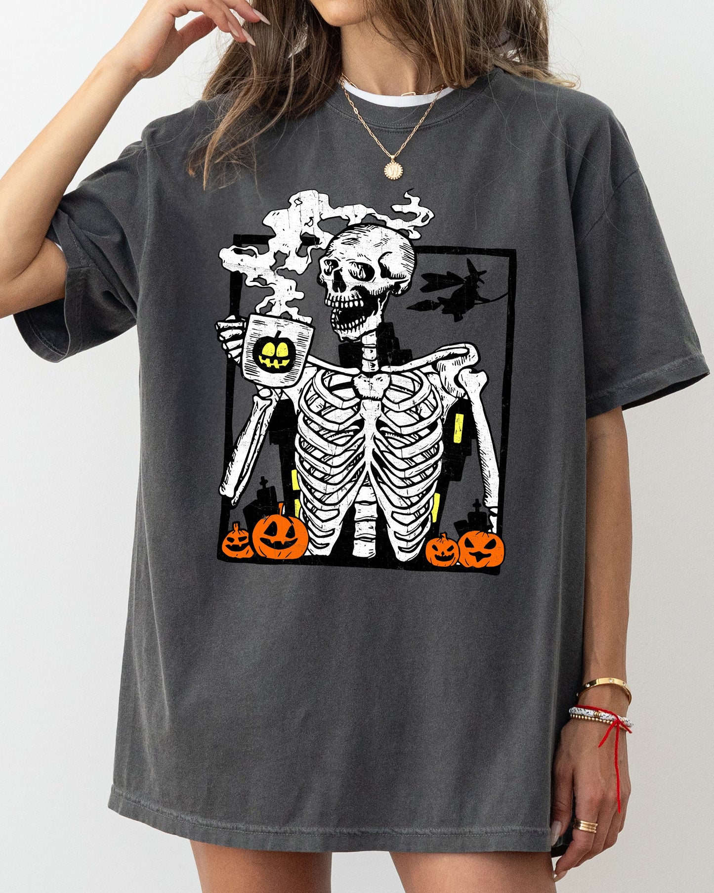 Coffee Lover Skeleton Funny Aesthetic Costume Tshirt Comfort Colors T-Shirt