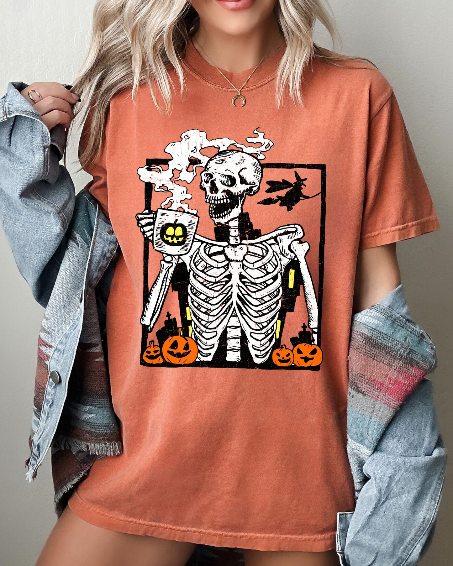 Coffee Lover Skeleton Funny Aesthetic Costume Tshirt Comfort Colors T-Shirt