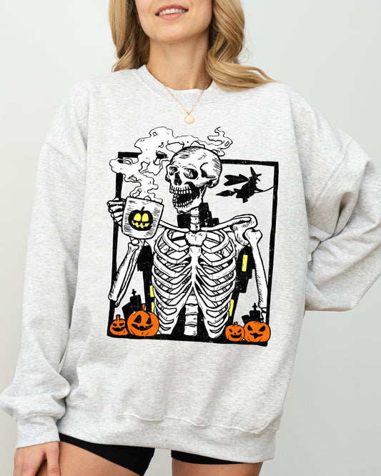 Coffee Lover Skeleton Funny Aesthetic Halloween Costume Sweatshirt