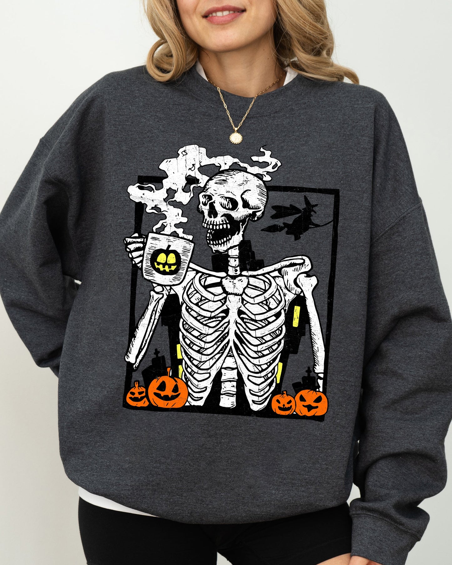 Coffee Lover Skeleton Funny Aesthetic Halloween Costume Sweatshirt