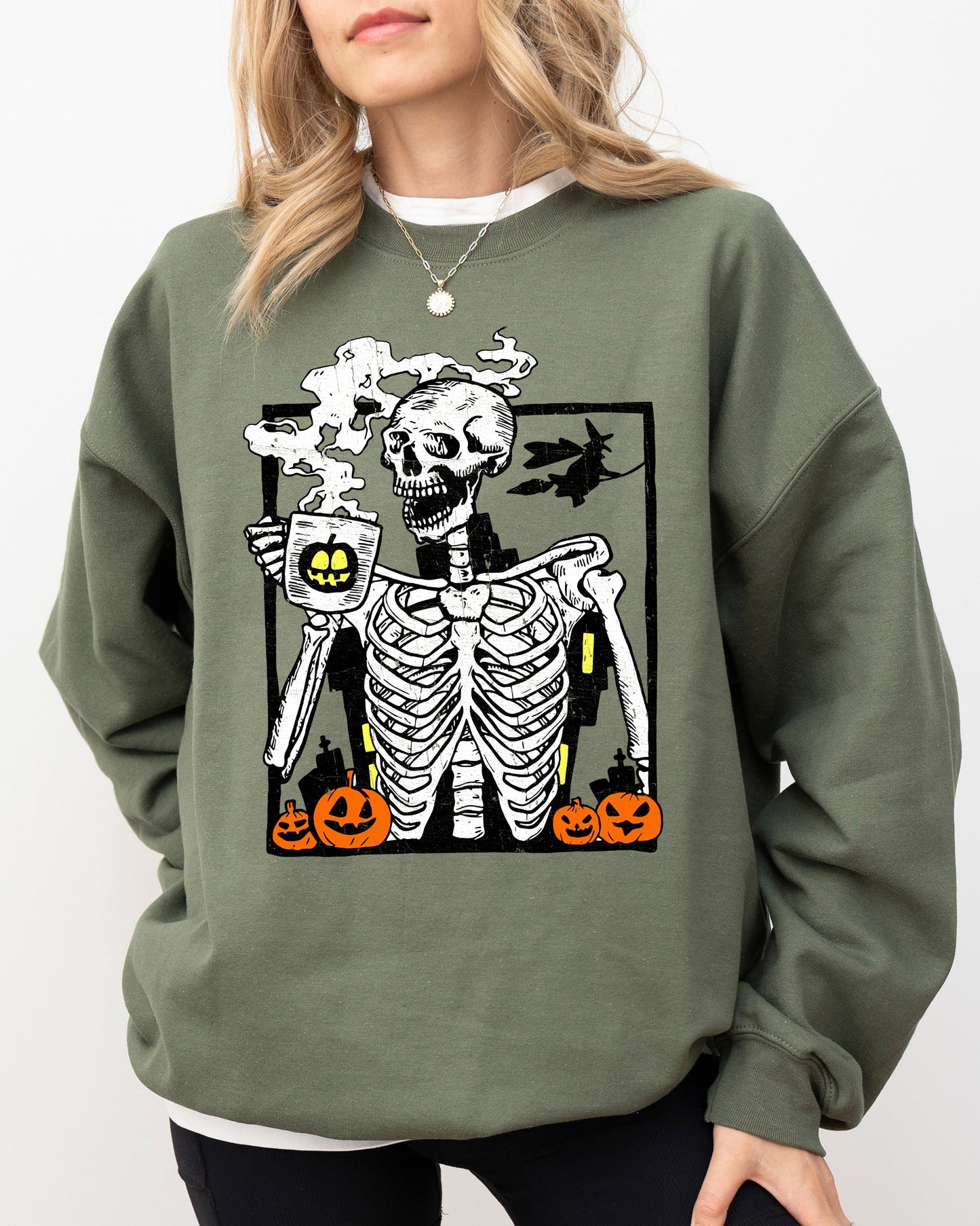 Coffee Lover Skeleton Funny Aesthetic Halloween Costume Sweatshirt