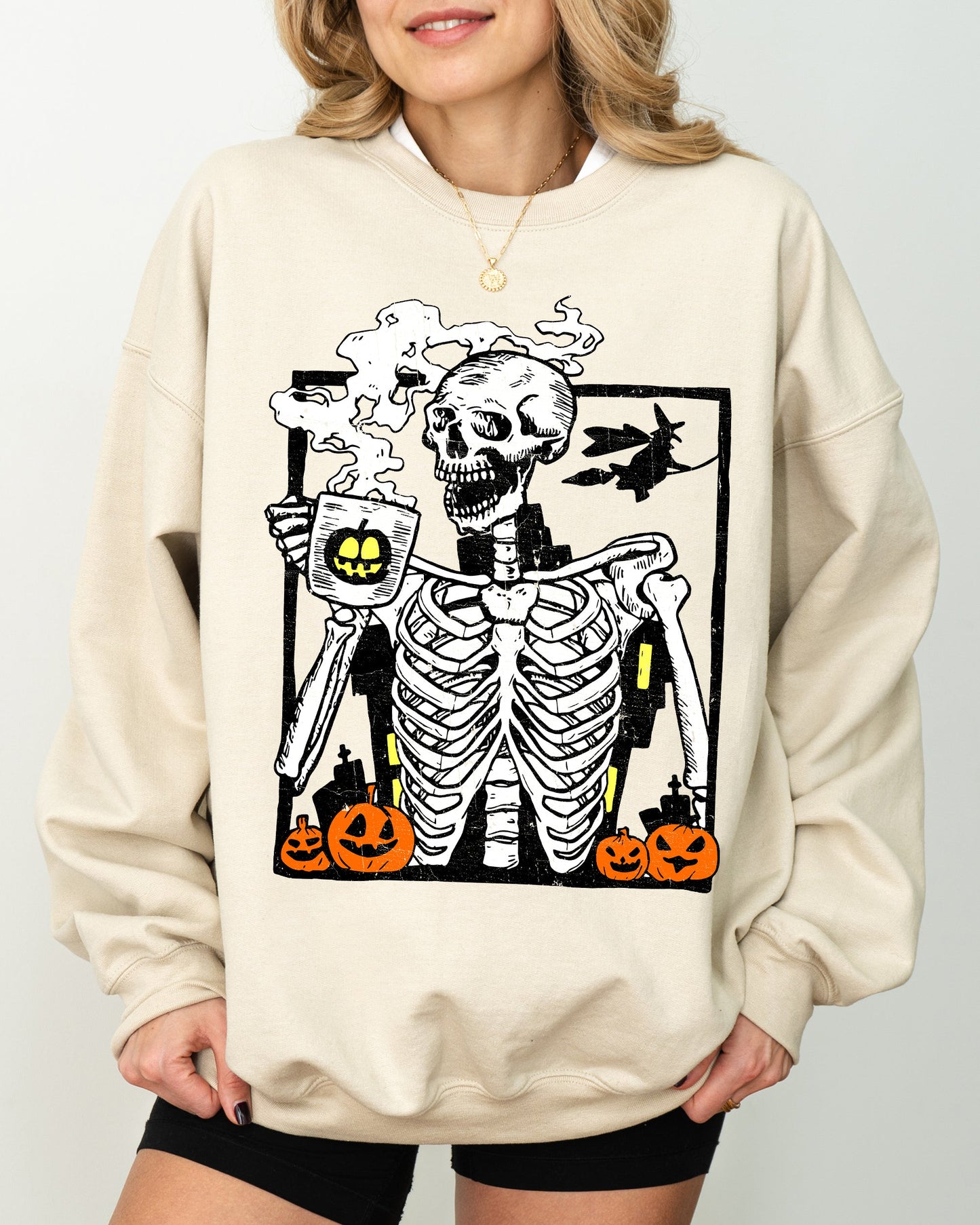 Coffee Lover Skeleton Funny Aesthetic Halloween Costume Sweatshirt