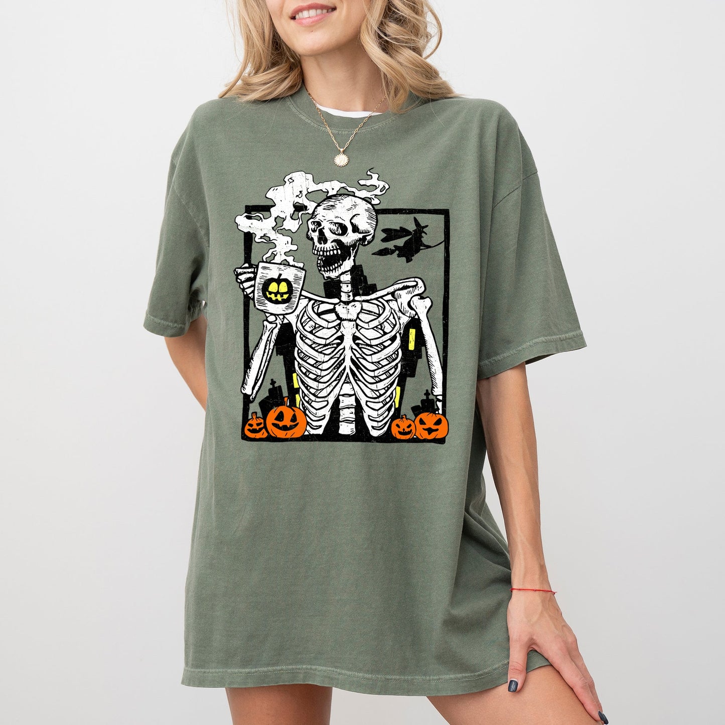 Coffee Lover Skeleton Funny Aesthetic Costume Tshirt Comfort Colors T-Shirt