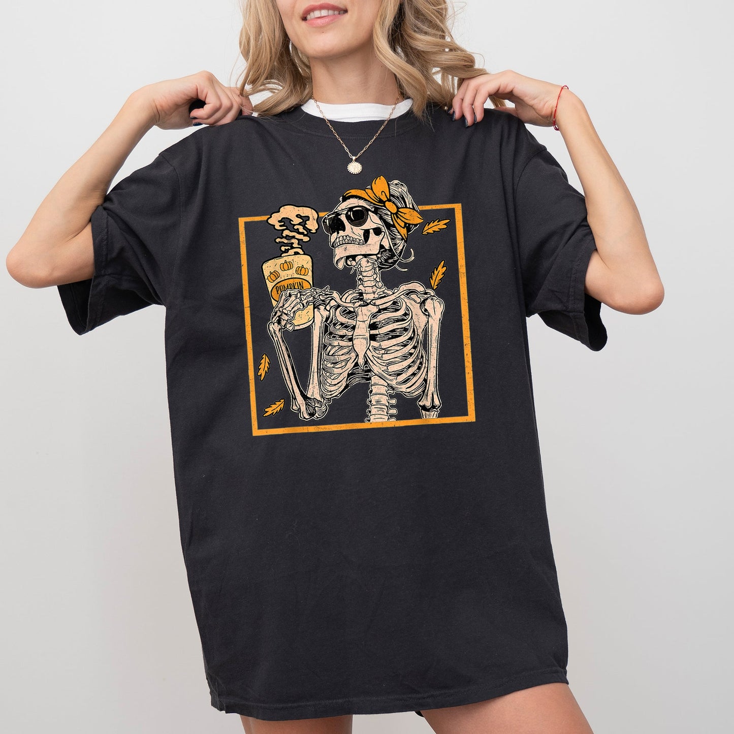 Skeleton Lady, Fall Leaves, Funny, Witch, Aesthetic, Meme, Halloween, Spooky, Costume, Tshirt Comfort Colors T-Shirt