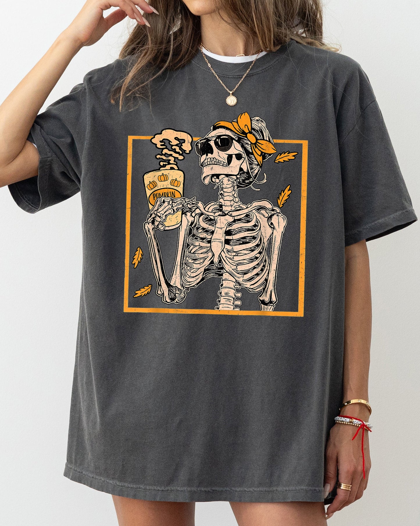 Skeleton Lady, Fall Leaves, Funny, Witch, Aesthetic, Meme, Halloween, Spooky, Costume, Tshirt Comfort Colors T-Shirt