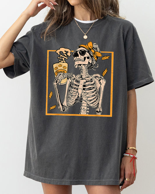 Skeleton Lady, Fall Leaves, Funny, Witch, Aesthetic, Meme, Halloween, Spooky, Costume, Tshirt Comfort Colors T-Shirt