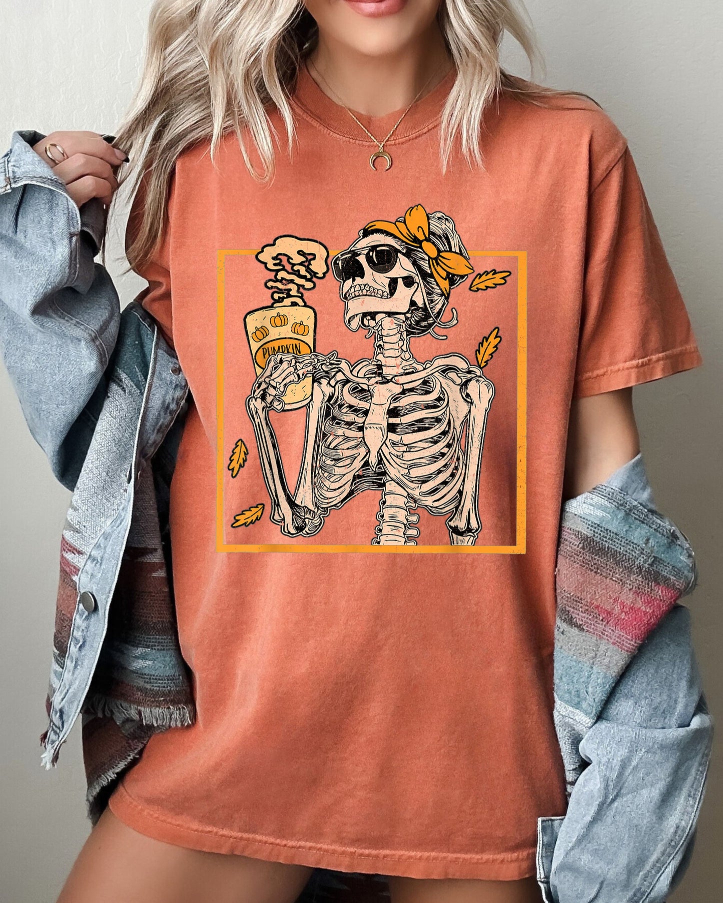 Skeleton Lady, Fall Leaves, Funny, Witch, Aesthetic, Meme, Halloween, Spooky, Costume, Tshirt Comfort Colors T-Shirt