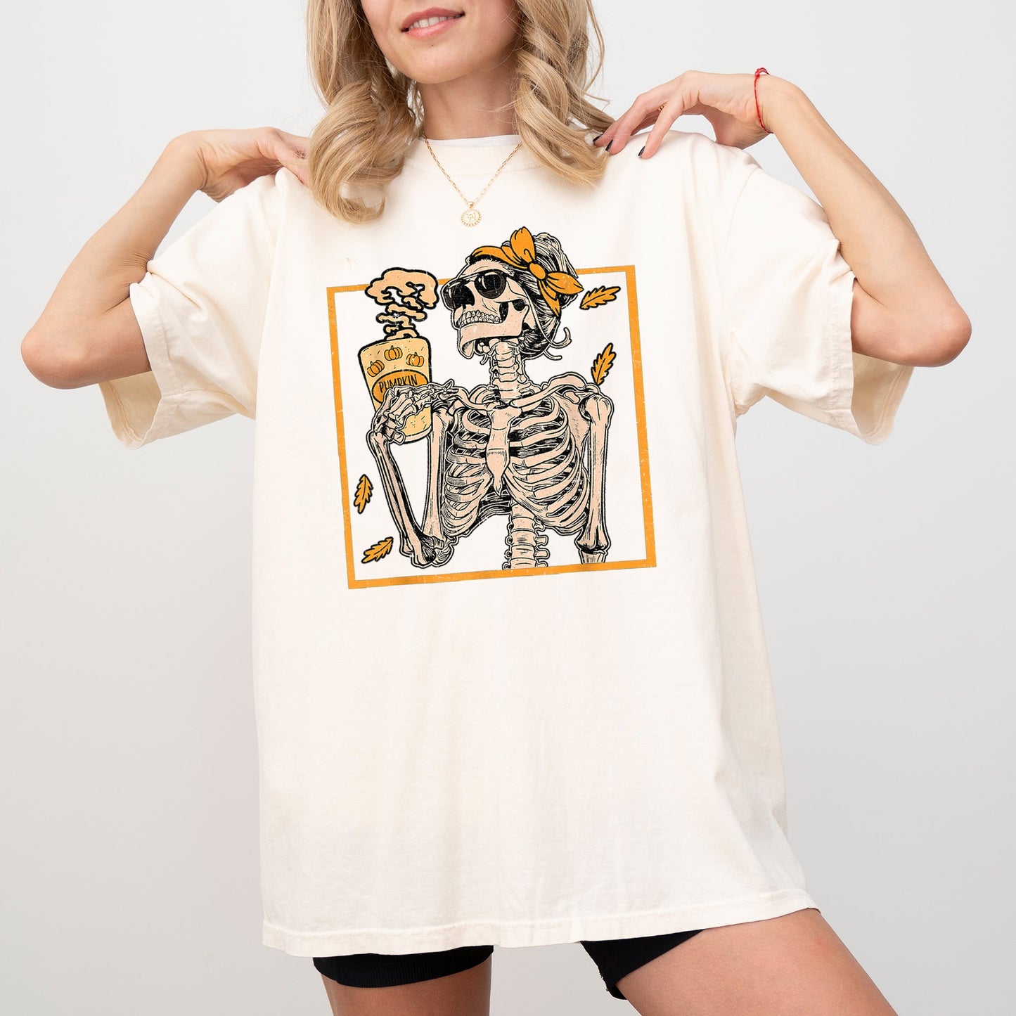 Skeleton Lady, Fall Leaves, Funny, Witch, Aesthetic, Meme, Halloween, Spooky, Costume, Tshirt Comfort Colors T-Shirt