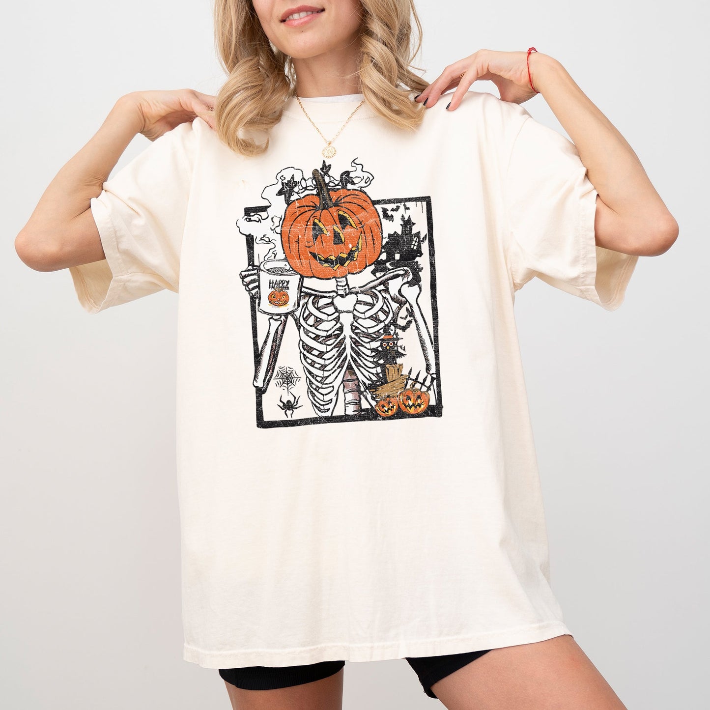 Pumpkin Head Skeleton, Coffee, Witch, Aesthetic, Funny, Meme, Halloween, Spooky, Costume, Tshirt Comfort Colors T-Shirt