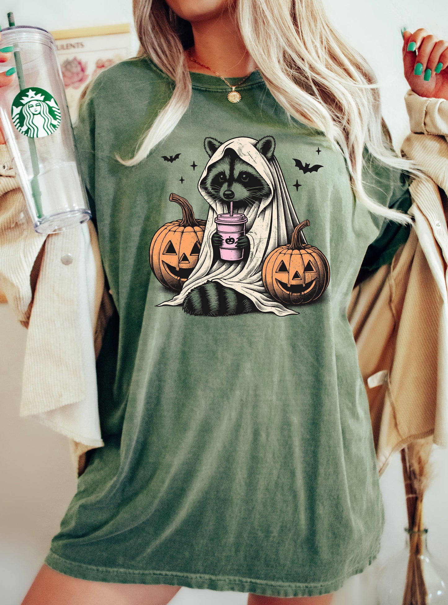 Racoon, Animal, Coffee Lovers, Farm, Ghost, Western, Witch, Aesthetic, Meme, Halloween, Costume, Tshirt Comfort Colors T-Shirt