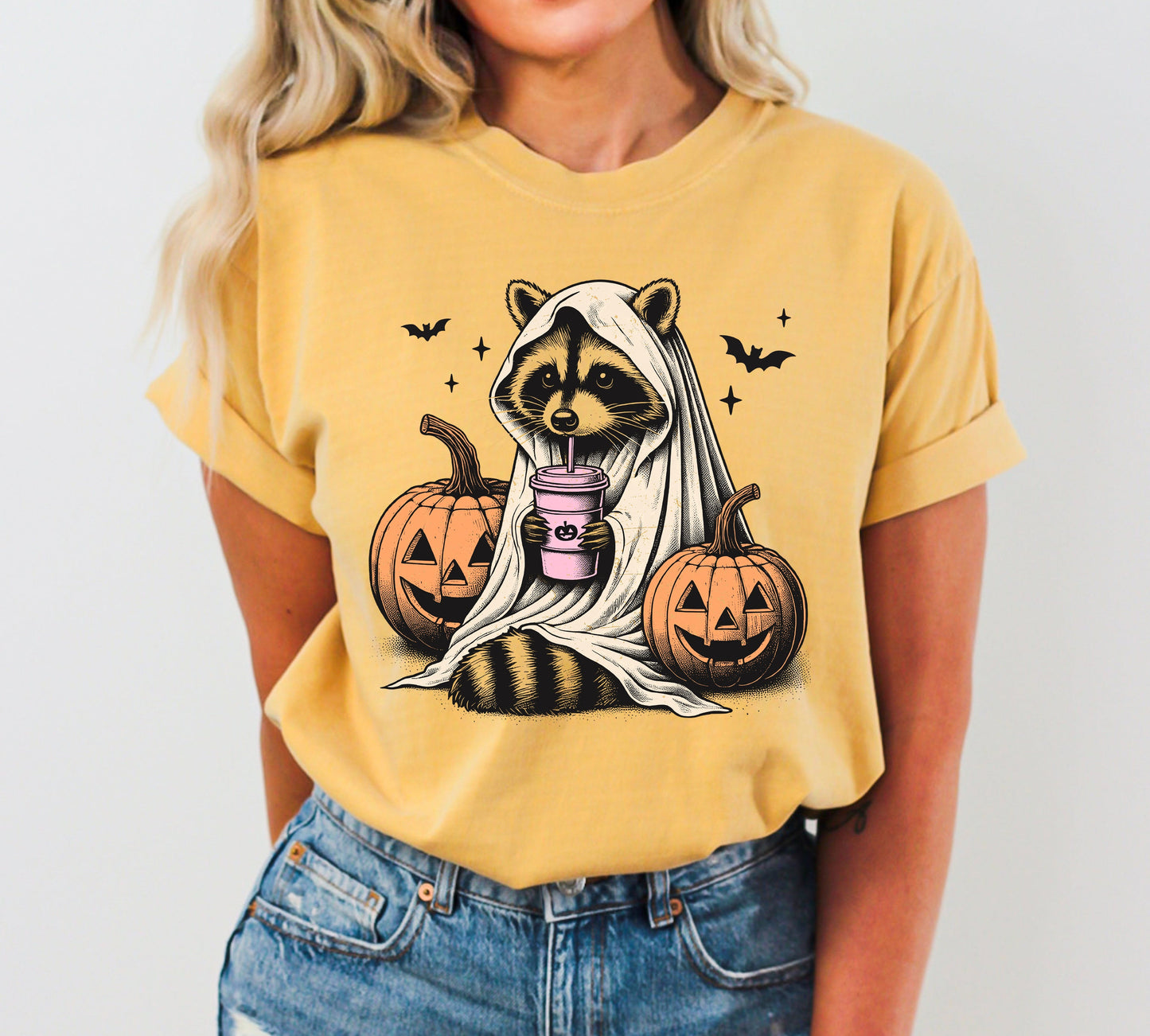 Racoon, Animal, Coffee Lovers, Farm, Ghost, Western, Witch, Aesthetic, Meme, Halloween, Costume, Tshirt Comfort Colors T-Shirt