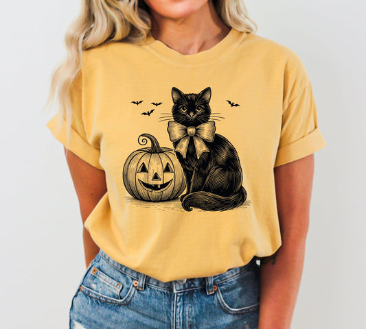 Black Cat Pumpkin Halloween Costume Tshirt Comfort Colors T-Shirt