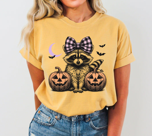 Cute Racoon Hair Bow Pumpkin Vintage Halloween Costume Tshirt Comfort Colors T-Shirt