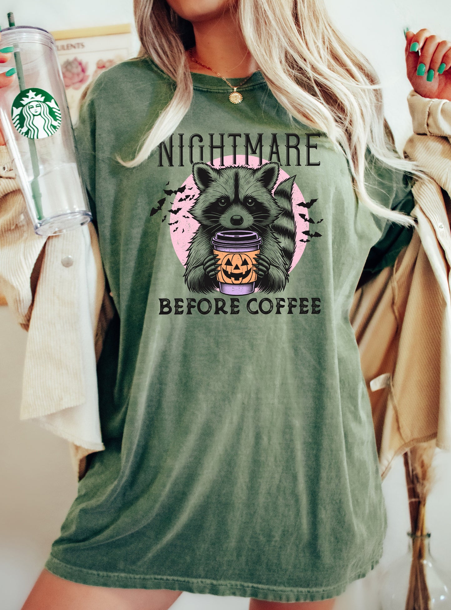 Raccoon, Nightmare Before Coffee, Western, Witch, Aesthetic, Meme, Halloween, Costume, Tshirt Comfort Colors T-Shirt