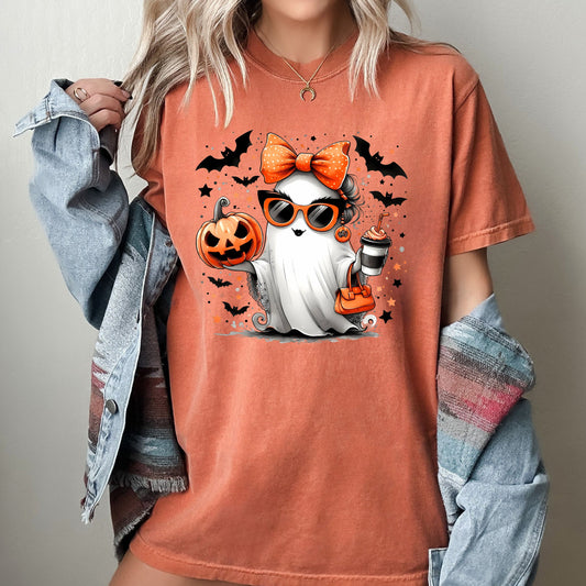 Coffee Lover Ghost Pumpkin Vintage Witch Halloween Costume T-Shirt Comfort Colors