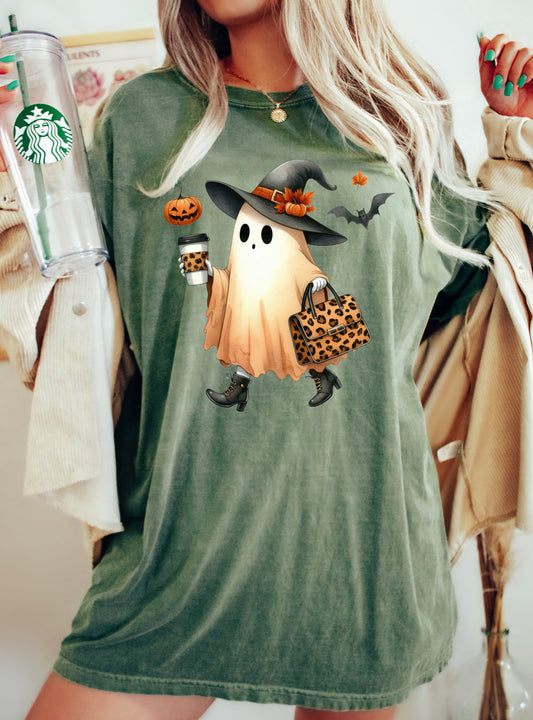 Fancy Ghost Coffee Pumpkin Spice Vintage Western Witch Halloween Costume Tshirt Comfort Colors T-Shirt