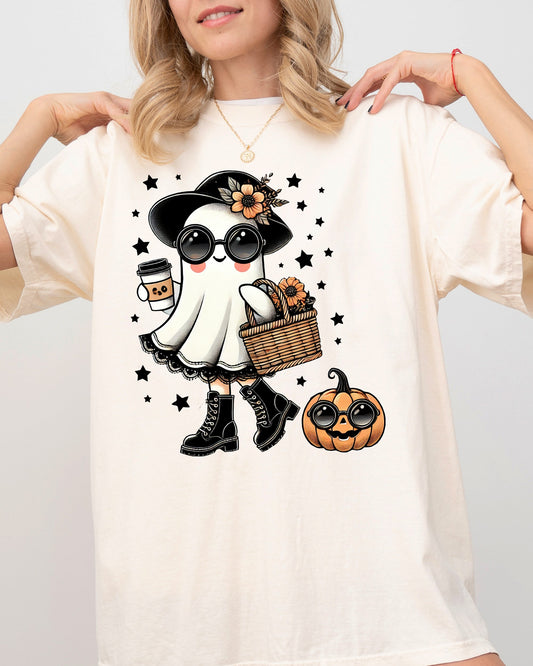 Fancy Ghost Vintage Coffee Lover Western Witch Halloween Costume T-Shirt Comfort Colors
