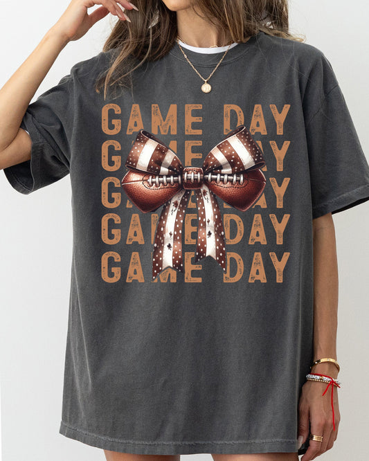 Game Day Football Bow Ribbon Vintage Halloween Costume Tshirt Comfort Colors T-Shirt