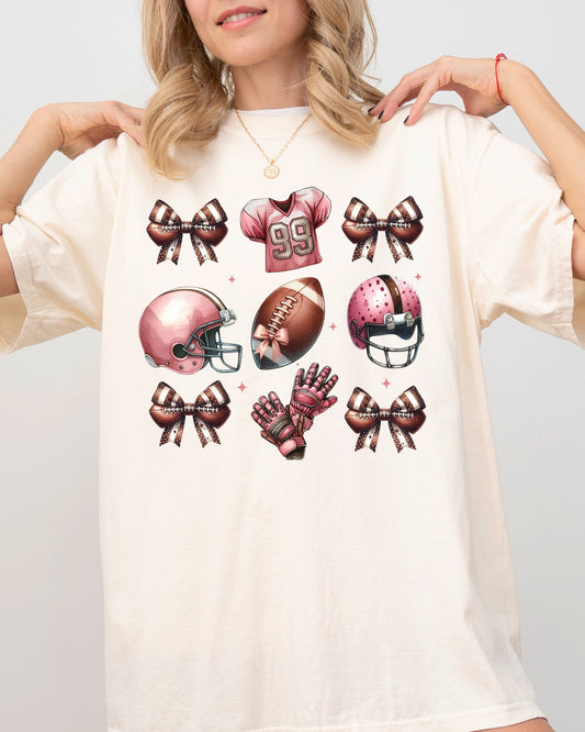 Football Icons Vintage Halloween Costume Ribbon Bow Skeleton Ghost Aesthetic Meme Tshirt Comfort Colors T-Shirt