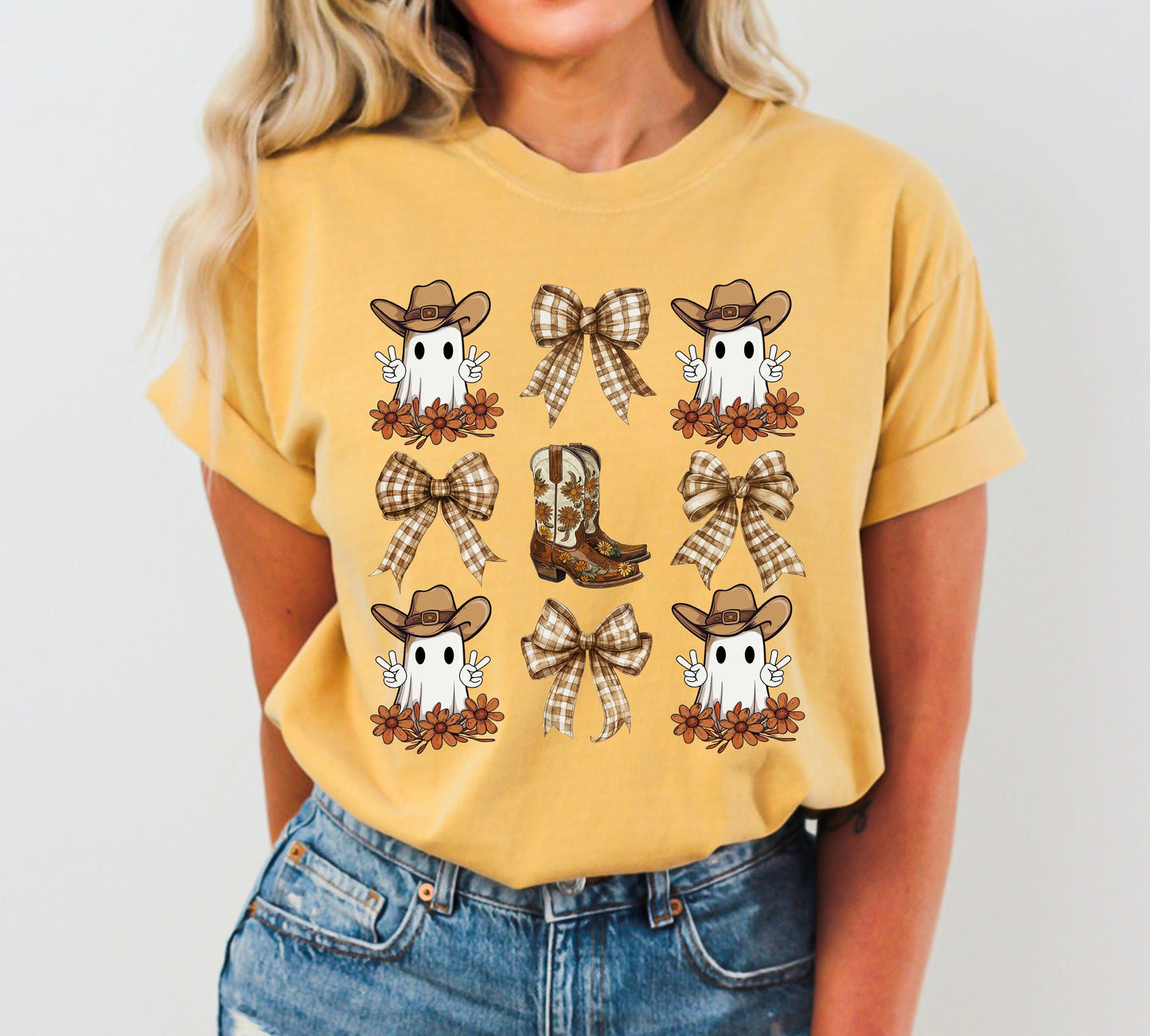 Cowboy Ghost Western Ribbon Bow Halloween Costume Tshirt Comfort Colors T-Shirt