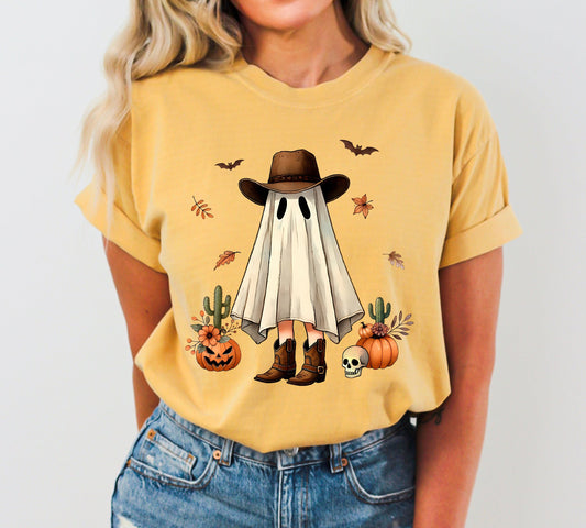 Cowboy Ghost Pumpkin Vintage Western Witch Halloween Costume Tshirt Comfort Colors T-Shirt