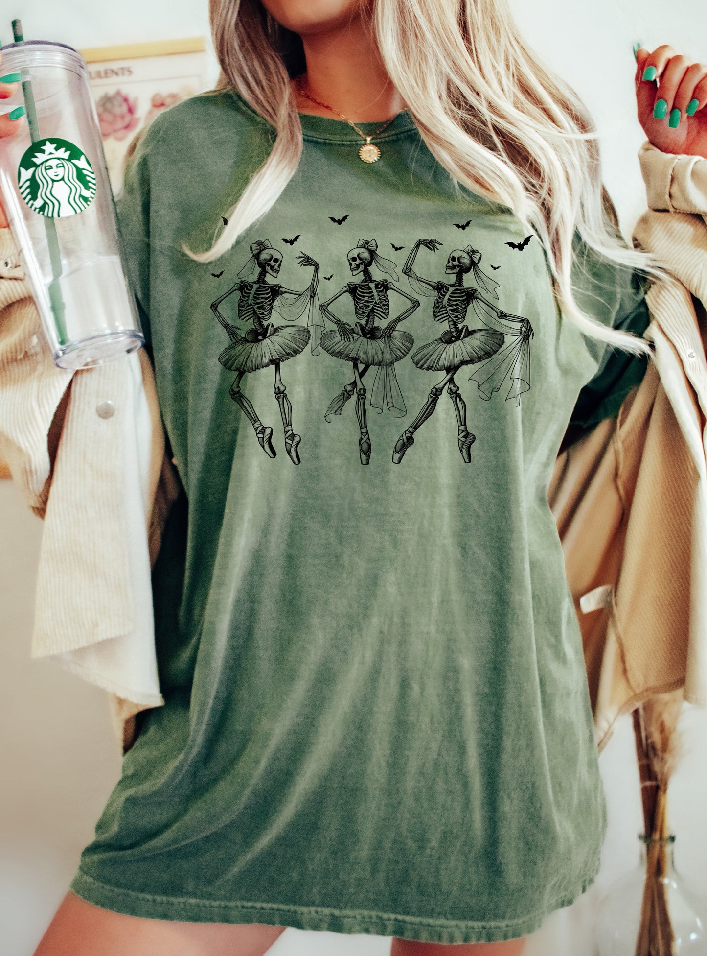 Dancing Skeletons Ladies Comfort Colors T-Shirt Halloween Costume