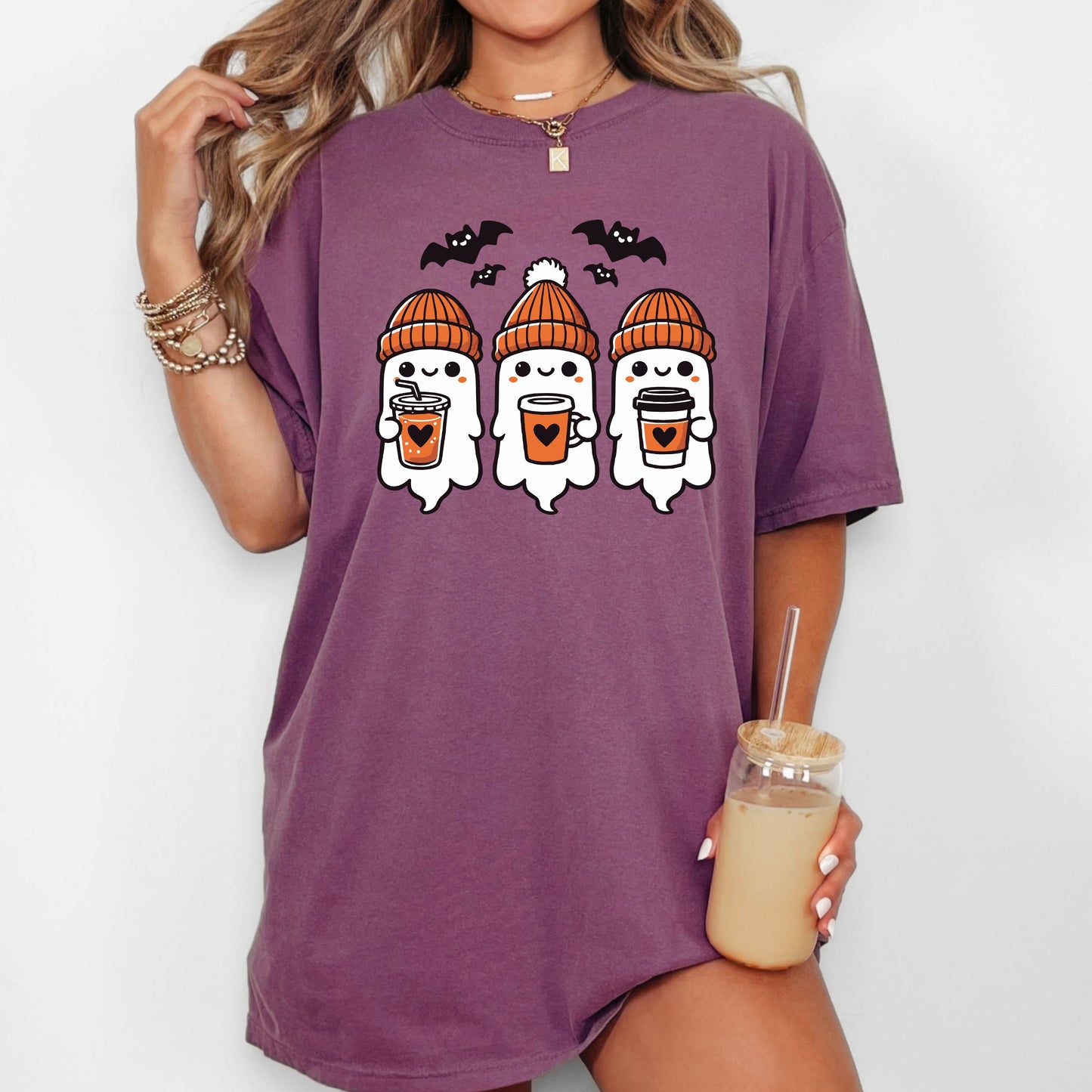 Cute Coffee Lover Ghosts Western Witch Meme Halloween Costume Tshirt Comfort Colors T-Shirt