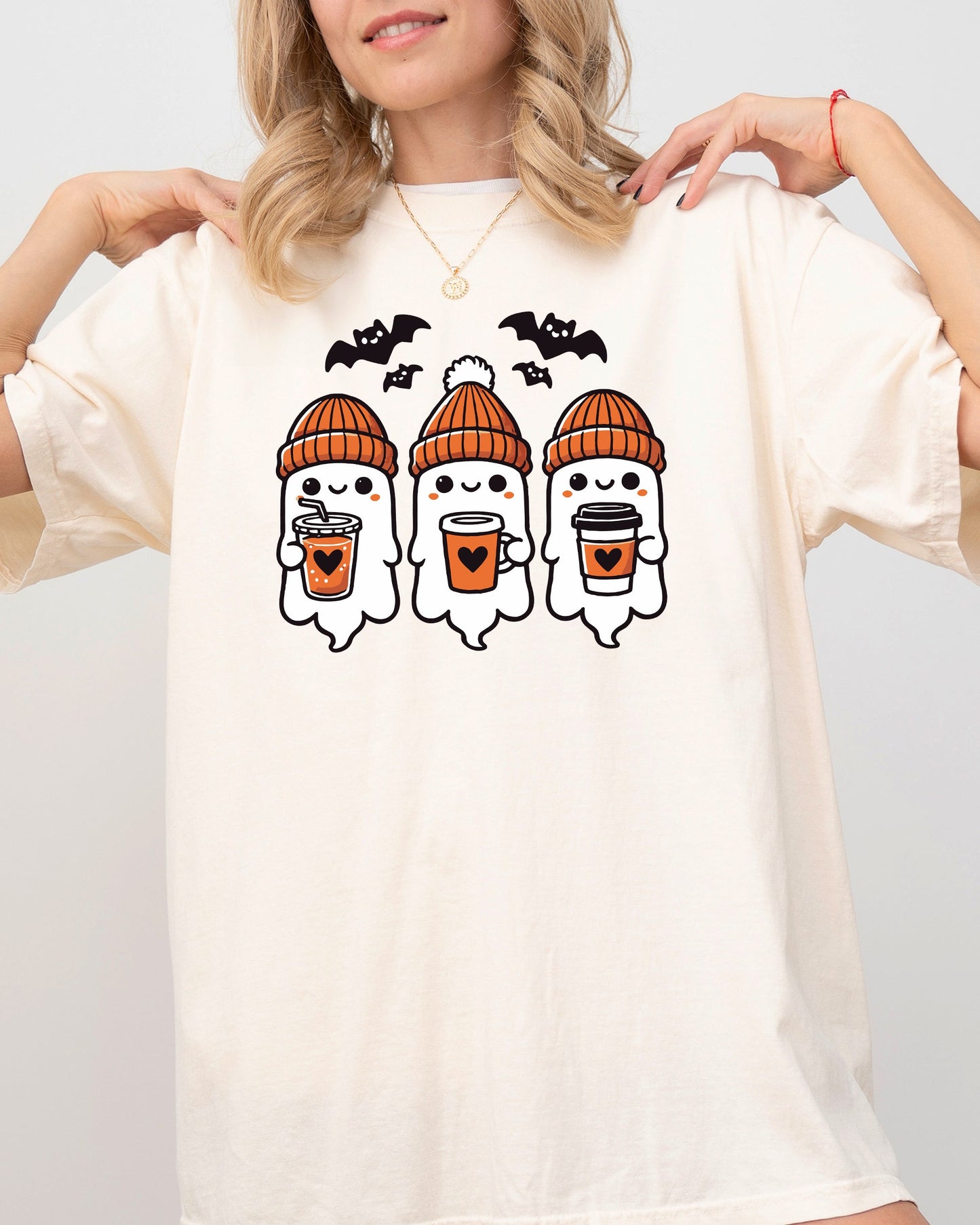 Cute Coffee Lover Ghosts Western Witch Meme Halloween Costume Tshirt Comfort Colors T-Shirt